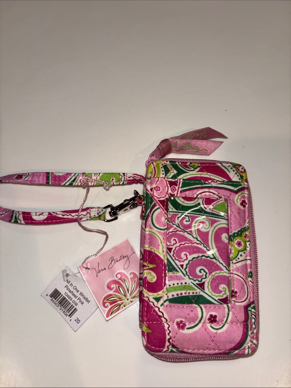 Vera Bradley Pinwheel Pink & Green Paisley Quilted Phone Wristlet